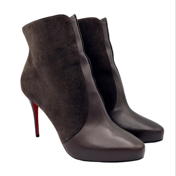 Christian Louboutin Gaetanina Suede & Leather Paneled Ankle Boots Brown 37 - Picture 3 of 16